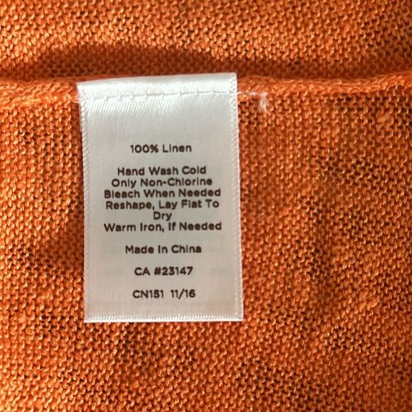 TALBOTS 100% Linen Coral 3/4 Sleeve Knit Casual Sweater Tassel Tie Back Size M - Picture 9 of 9